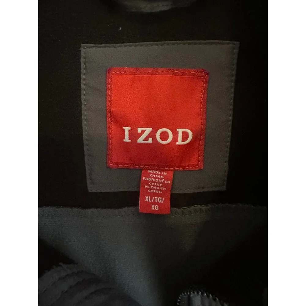 IZOD Mens Softshell Jacket XL Black Gray Full Zip Mock Neck Fleece Lined Coat